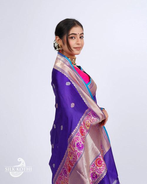 INDIGO PURPLE PAITHANI BORDER KATAN SILK BANARASI HANDLOOM SAREE