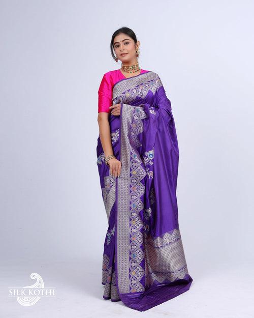 PURPLISH BLUE KADHWA MEENAKARI BORDER KATAN SILK BANARASI HANDLOOM SAREE