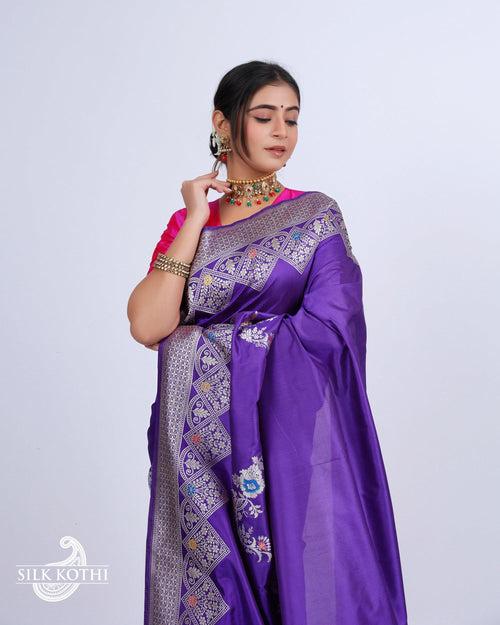 PURPLISH BLUE KADHWA MEENAKARI BORDER KATAN SILK BANARASI HANDLOOM SAREE