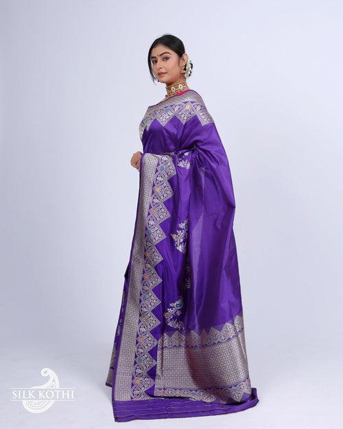 PURPLISH BLUE KADHWA MEENAKARI BORDER KATAN SILK BANARASI HANDLOOM SAREE