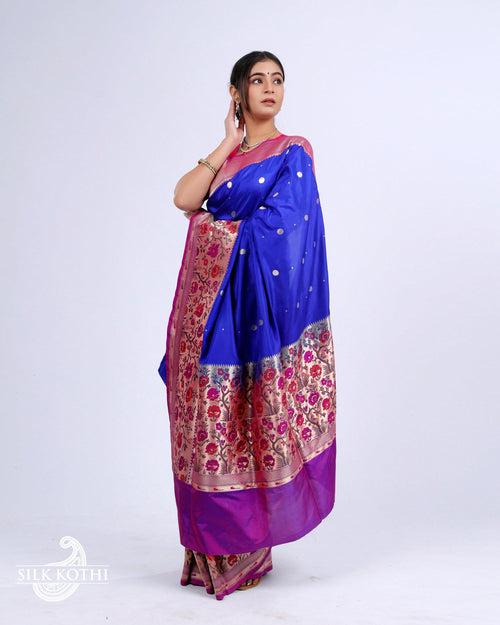 PERSIAN BLUE PAITHANI BORDER KATAN SILK BANARASI HANDLOOM SAREE