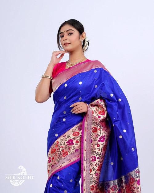 PERSIAN BLUE PAITHANI BORDER KATAN SILK BANARASI HANDLOOM SAREE