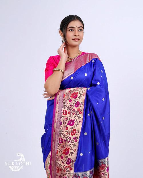 PERSIAN BLUE PAITHANI BORDER KATAN SILK BANARASI HANDLOOM SAREE