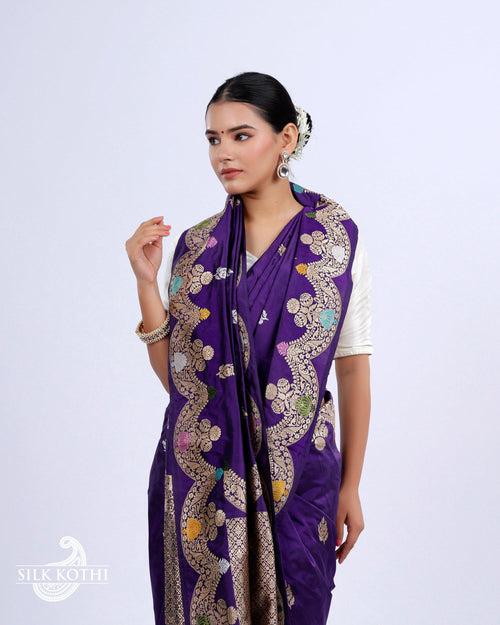 CADBURY PURPLE KADHWA MEENAKARI BORDER KATAN SILK BANARASI HANDLOOM SAREE