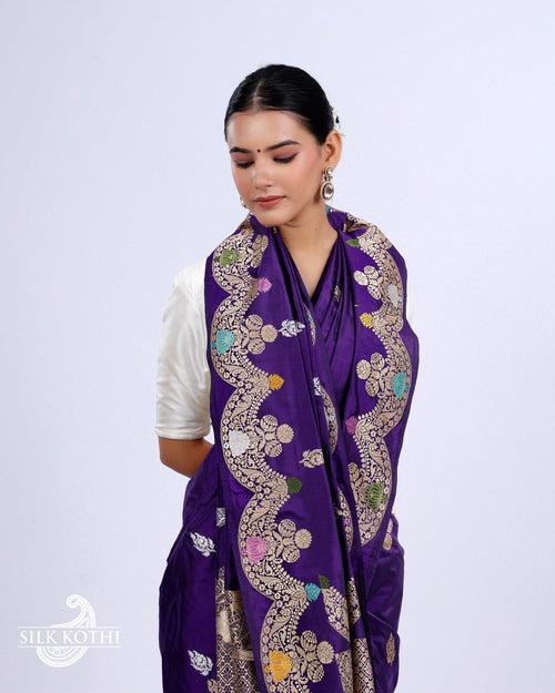 CADBURY PURPLE KADHWA MEENAKARI BORDER KATAN SILK BANARASI HANDLOOM SAREE