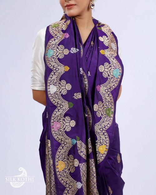 CADBURY PURPLE KADHWA MEENAKARI BORDER KATAN SILK BANARASI HANDLOOM SAREE