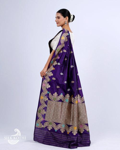 CADBURY PURPLE KADHWA MEENAKARI BORDER KATAN SILK BANARASI HANDLOOM SAREE