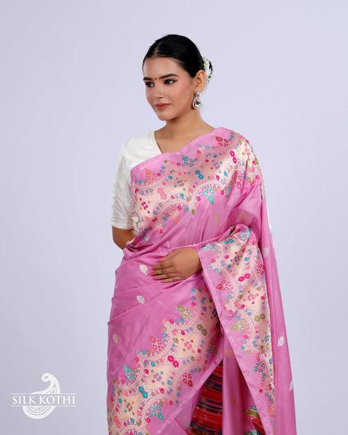 LILAC PINK KADHWA MEENAKARI BORDER KATAN SILK BANARASI HANDLOOM SAREE