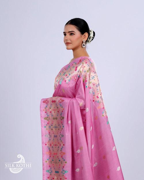 LILAC PINK KADHWA MEENAKARI BORDER KATAN SILK BANARASI HANDLOOM SAREE