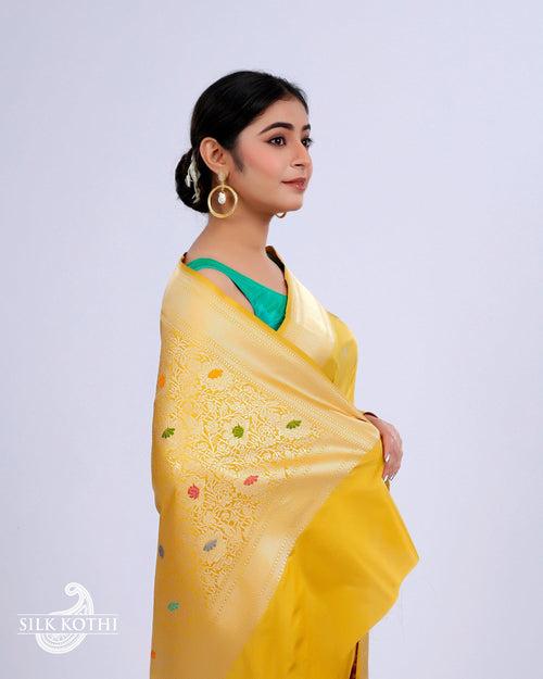 CORN YELLOW KADHWA MEENAKARI BORDER KATAN SILK BANARASI HANDLOOM SAREE