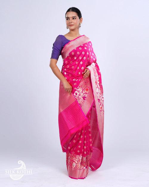 MAGENTA PINK MEENAKARI KATAN SILK UPPADA BANARASI HANDLOOM SAREE