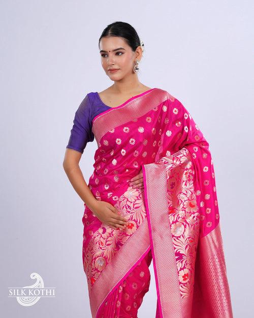 MAGENTA PINK MEENAKARI KATAN SILK UPPADA BANARASI HANDLOOM SAREE