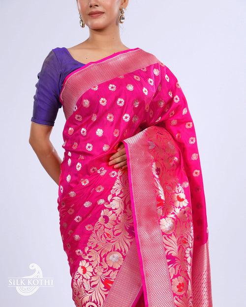 MAGENTA PINK MEENAKARI KATAN SILK UPPADA BANARASI HANDLOOM SAREE