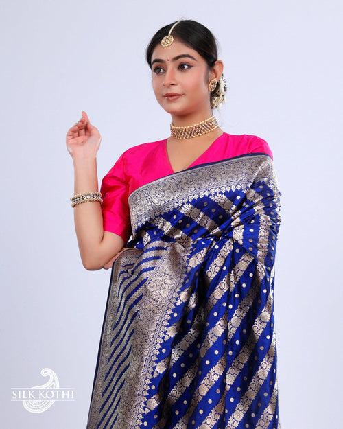 ROYAL BLUE KATAN SILK UPPADA BANARASI HANDLOOM SAREE