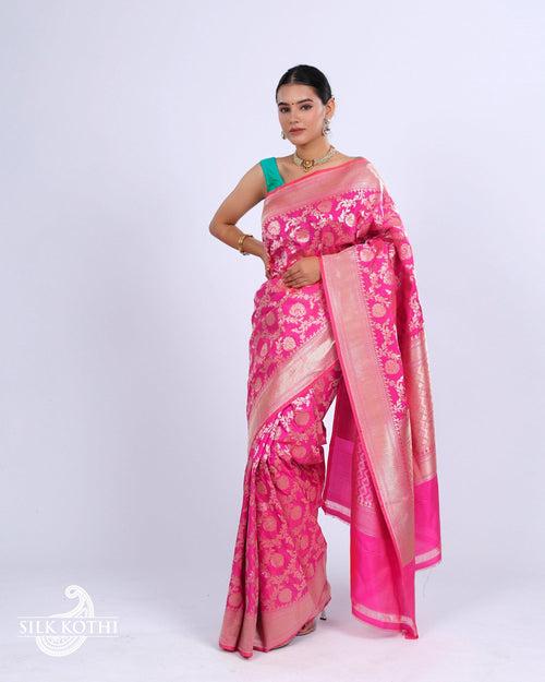 HOT PINK KATAN SILK UPPADA BANARASI HANDLOOM SAREE