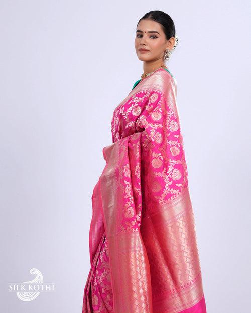 HOT PINK KATAN SILK UPPADA BANARASI HANDLOOM SAREE