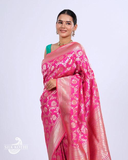 HOT PINK KATAN SILK UPPADA BANARASI HANDLOOM SAREE