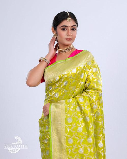 LIME GREEN RUPA SONA JAAL KATAN SILK UPPADA BANARASI HANDLOOM SAREE