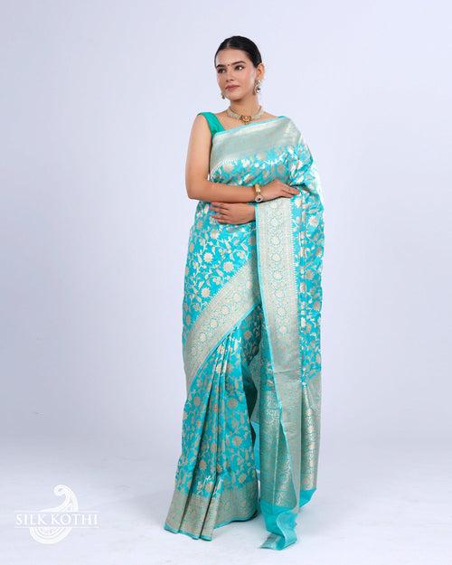 TURQUOISE KATAN SILK UPPADA BANARASI HANDLOOM SAREE