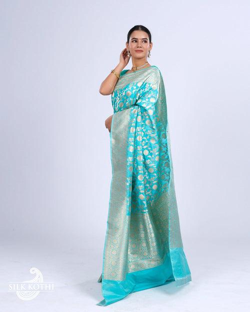 TURQUOISE KATAN SILK UPPADA BANARASI HANDLOOM SAREE