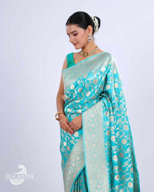 TURQUOISE KATAN SILK UPPADA BANARASI HANDLOOM SAREE