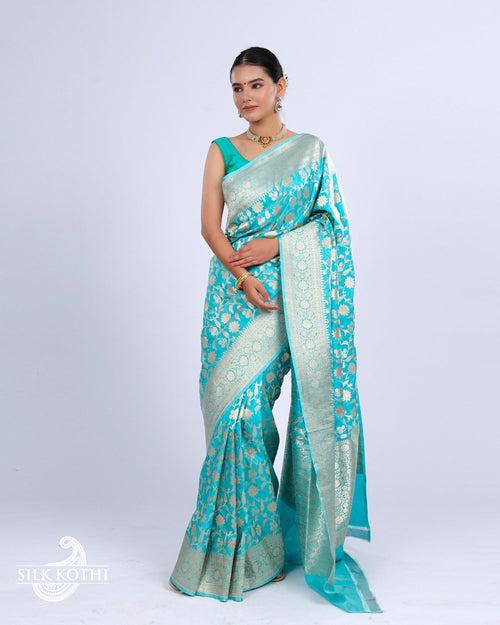 TURQUOISE KATAN SILK UPPADA BANARASI HANDLOOM SAREE