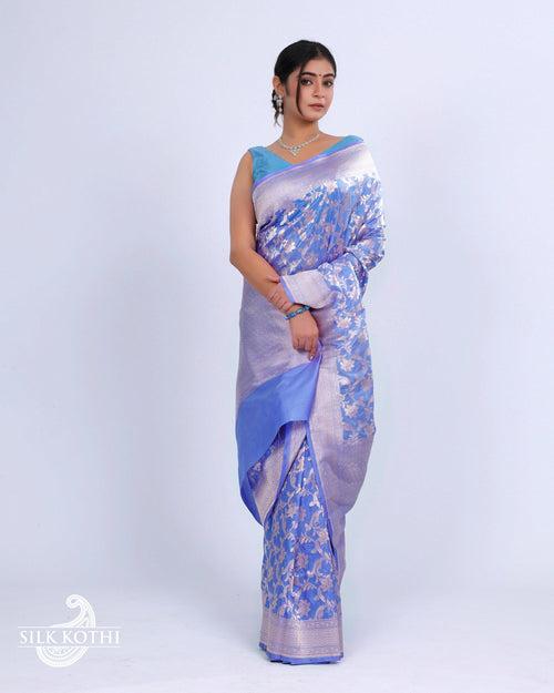 CORNFLOWER BLUE KATAN SILK UPPADA BANARASI HANDLOOM SAREE