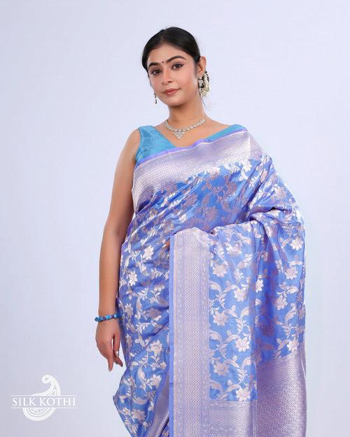 CORNFLOWER BLUE KATAN SILK UPPADA BANARASI HANDLOOM SAREE