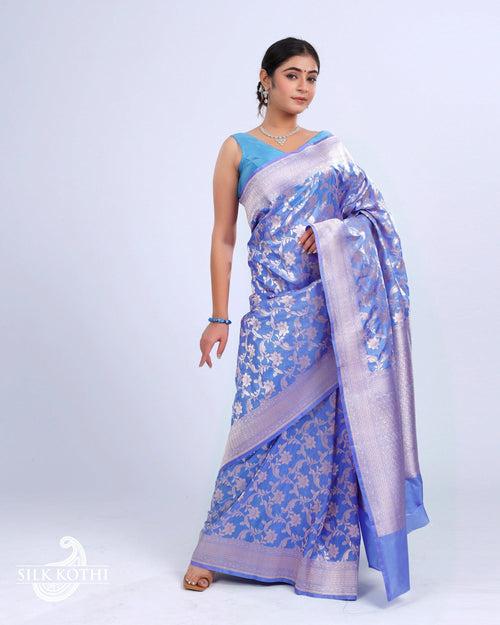 CORNFLOWER BLUE KATAN SILK UPPADA BANARASI HANDLOOM SAREE