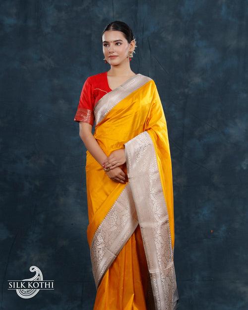 MUSTARD YELLOW KADHWA KATAN SILK BANARASI HANDLOOM SAREE