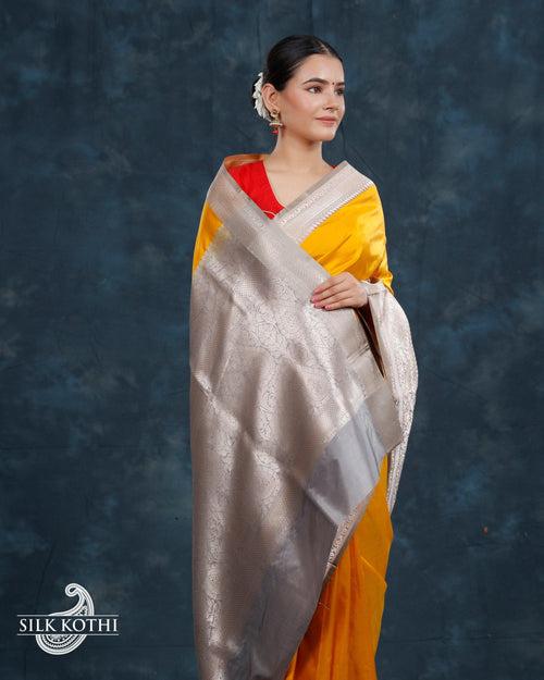 MUSTARD YELLOW KADHWA KATAN SILK BANARASI HANDLOOM SAREE