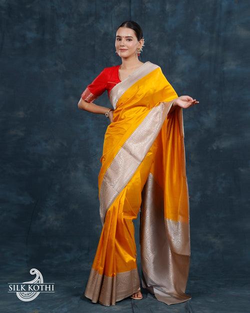 MUSTARD YELLOW KADHWA KATAN SILK BANARASI HANDLOOM SAREE