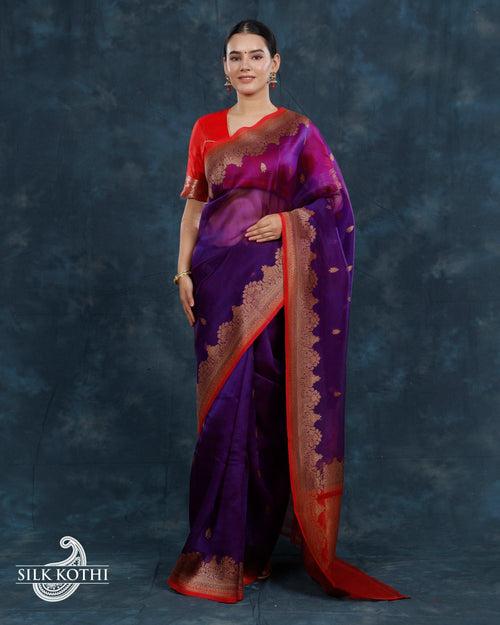 VIOLET KORA ORGANZA BANARASI HANDLOOM SAREE