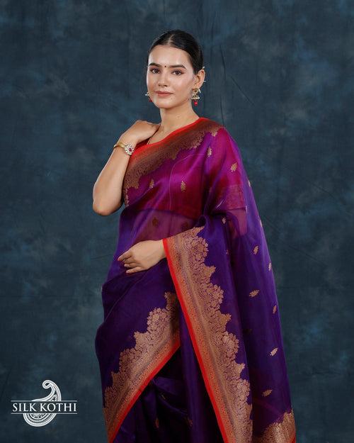 VIOLET KORA ORGANZA BANARASI HANDLOOM SAREE