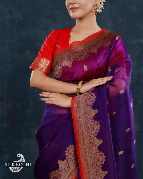 VIOLET KORA ORGANZA BANARASI HANDLOOM SAREE