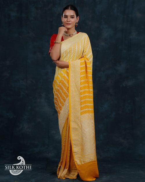 YELLOW SHADED GEORGETTE CHIFFON BANARASI HANDLOOM SAREE