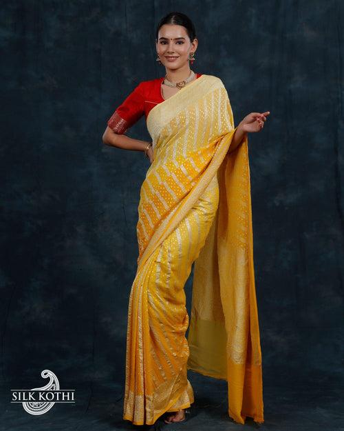 YELLOW SHADED GEORGETTE CHIFFON BANARASI HANDLOOM SAREE