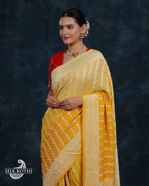 YELLOW SHADED GEORGETTE CHIFFON BANARASI HANDLOOM SAREE