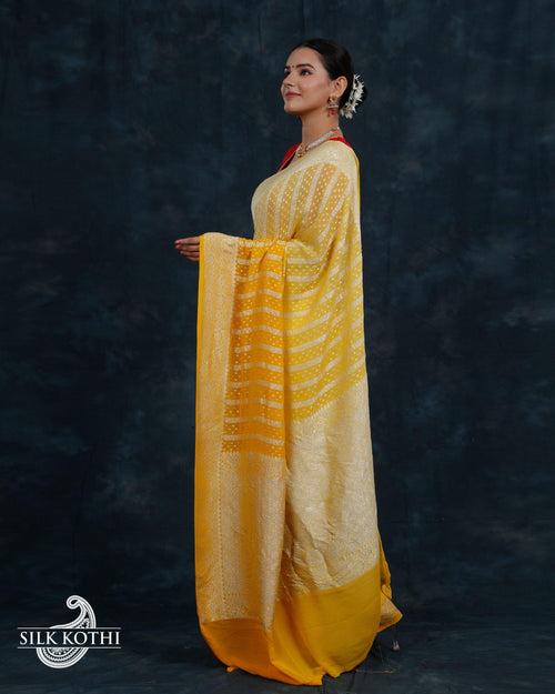 YELLOW SHADED GEORGETTE CHIFFON BANARASI HANDLOOM SAREE