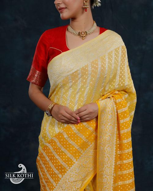 YELLOW SHADED GEORGETTE CHIFFON BANARASI HANDLOOM SAREE