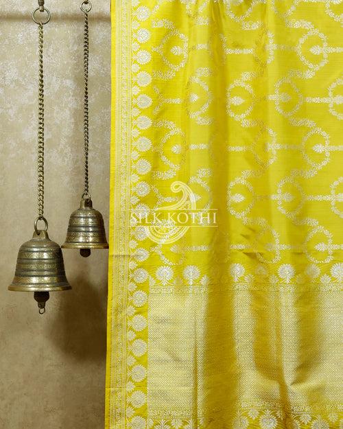 BUTTER YELLOW KADHWA JANGLA KATAN SILK BANARASI HANDLOOM SAREE