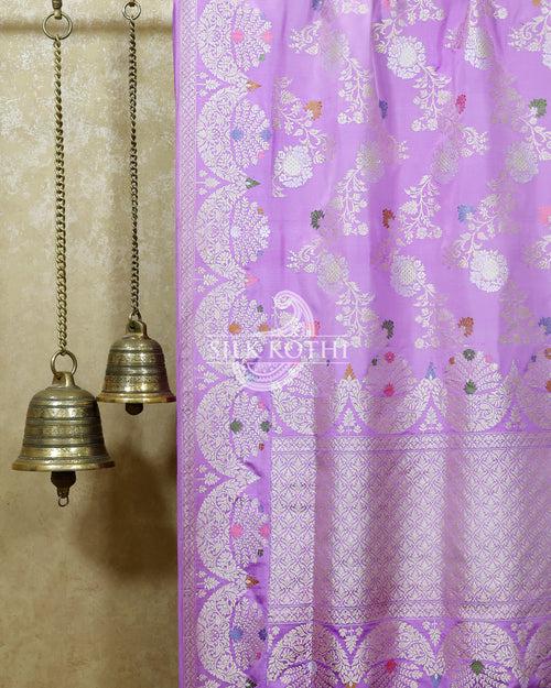 LAVENDER KADHWA JANGLA MEENAKARI KATAN SILK BANARASI HANDLOOM SAREE