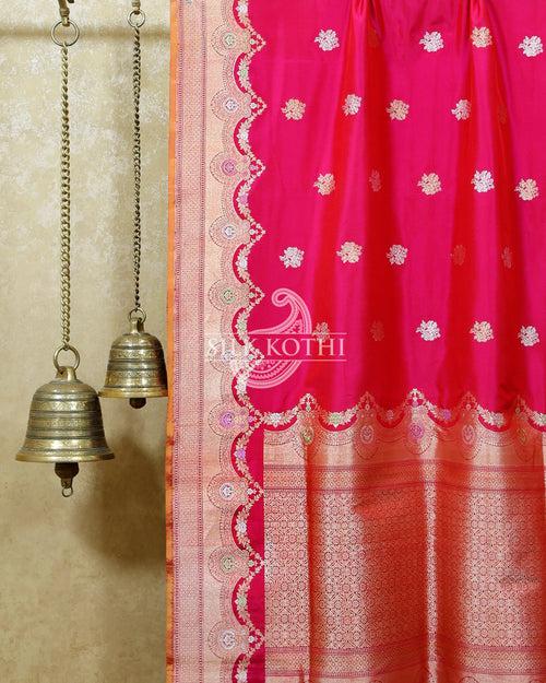 RUBY PINK KADHWA KATAN SILK BANARASI HANDLOOM SAREE