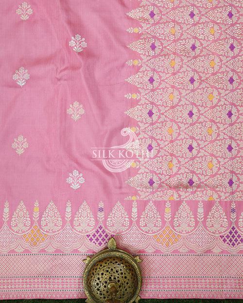 TAFFY PINK KADHWA MEENAKARI BORDER KATAN SILK BANARASI HANDLOOM SAREE