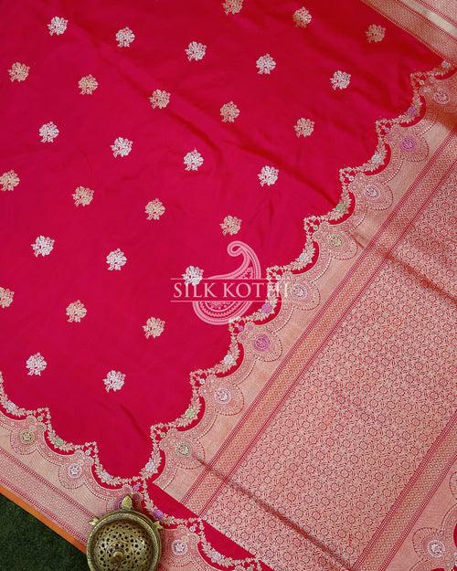 RUBY PINK KADHWA KATAN SILK BANARASI HANDLOOM SAREE