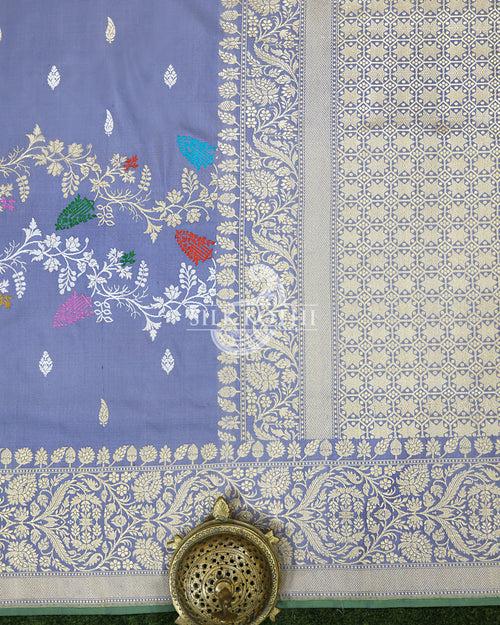 PIGEON BLUE RUPA SONA KADHWA KATAN SILK BANARASI HANDLOOM SAREE