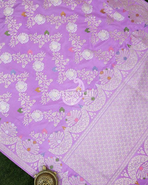 LAVENDER KADHWA JANGLA MEENAKARI KATAN SILK BANARASI HANDLOOM SAREE