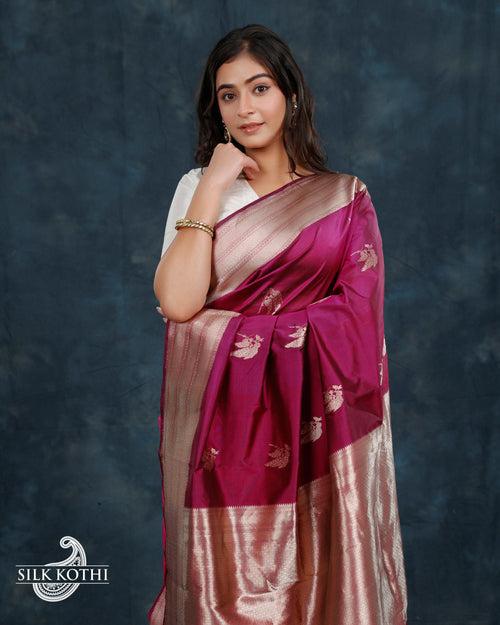 GRAPE PURPLE KADHWA KATAN SILK BANARASI HANDLOOM SAREE