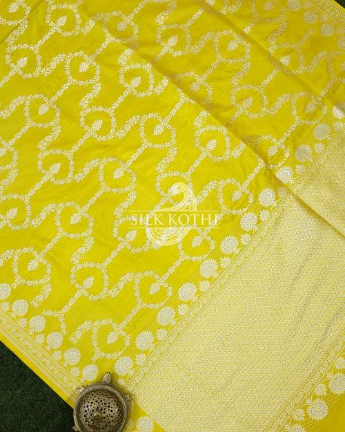 BUTTER YELLOW KADHWA JANGLA KATAN SILK BANARASI HANDLOOM SAREE