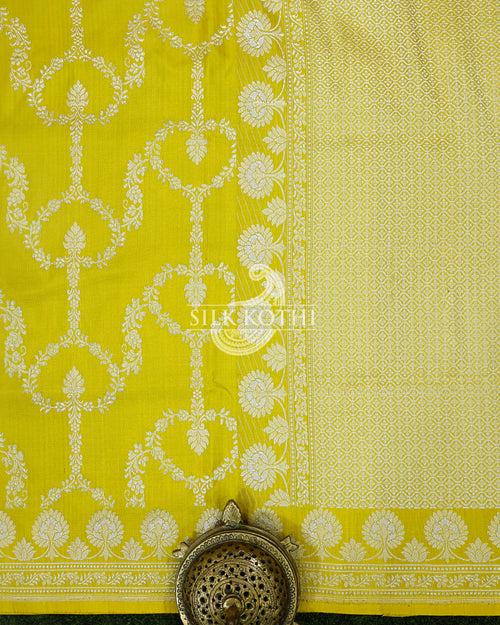 BUTTER YELLOW KADHWA JANGLA KATAN SILK BANARASI HANDLOOM SAREE